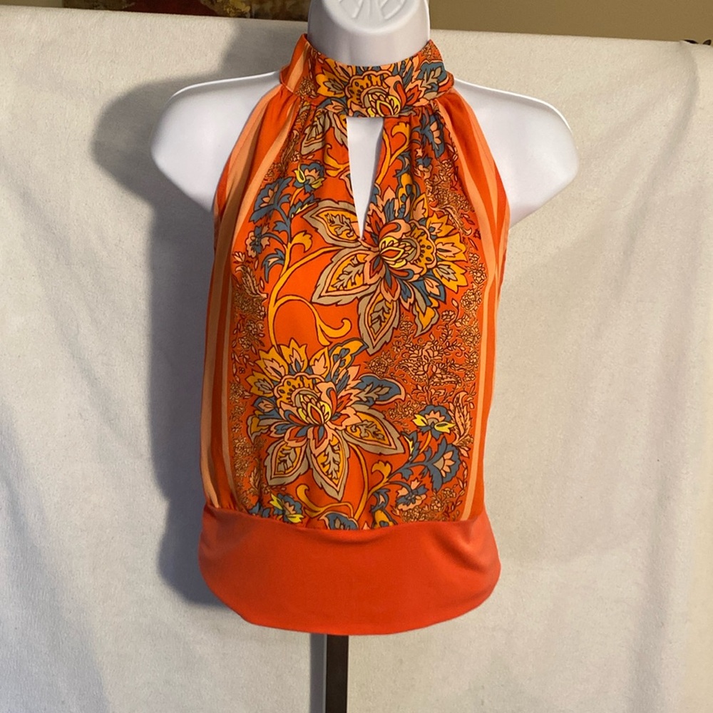 Orange tank top with floral print